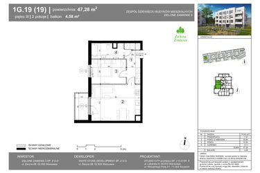 Rzut - Mieszkanie na sprzedaż 2 pokoje o powierzchni 47,28 m² - numer 1G.19.19 w Zielone Zamienie IX