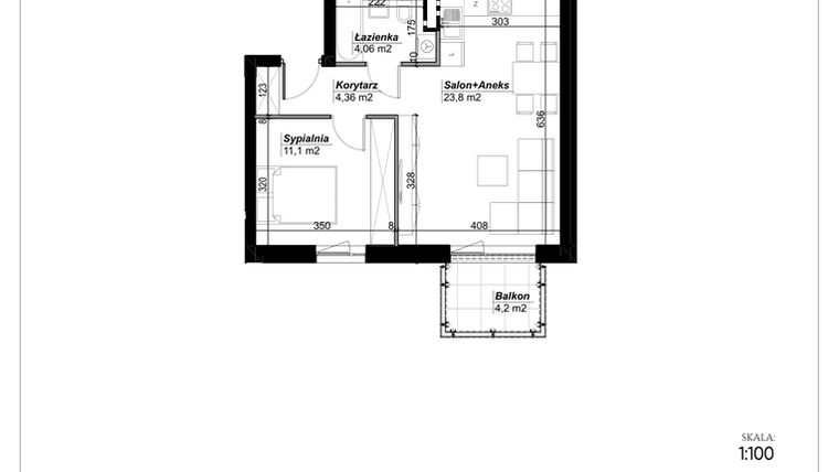 Rzut - Mieszkanie na sprzedaż 2 pokoje o powierzchni 43,32 m² - numer C.7 w Narcyzowe Wzgórza II