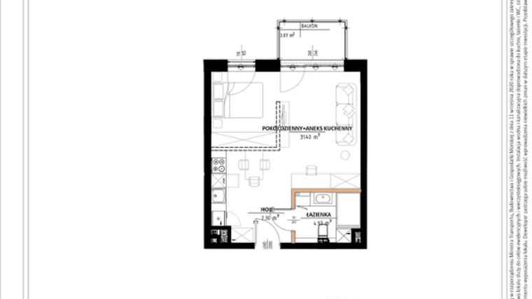 Rzut - Mieszkanie na sprzedaż 2 pokoje o powierzchni 39,33 m² - numer B.3.95 w Daszyńskiego Square etap 1
