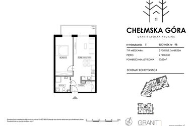 Rzut - Mieszkanie na sprzedaż 2 pokoje o powierzchni 50,69 m² - numer C-9B-M11 w Chełmska Góra