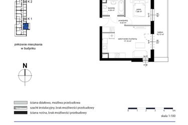 Rzut - Mieszkanie na sprzedaż 2 pokoje o powierzchni 33,64 m² - numer M11 w Kwarcowe Wzgórze