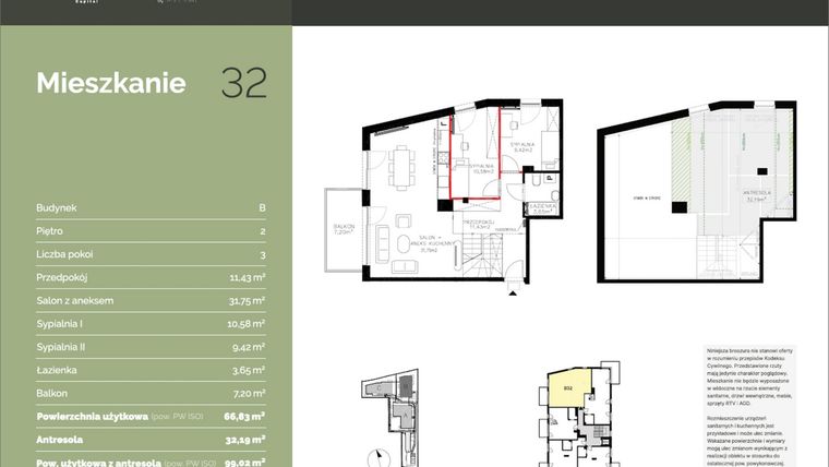 Rzut - Mieszkanie na sprzedaż 3 pokoje o powierzchni 102,7 m² - numer B32 w Stawowa Residence - etap V
