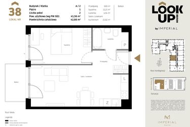Rzut - Mieszkanie na sprzedaż 2 pokoje o powierzchni 41,56 m² - numer A.38 w Look Up House