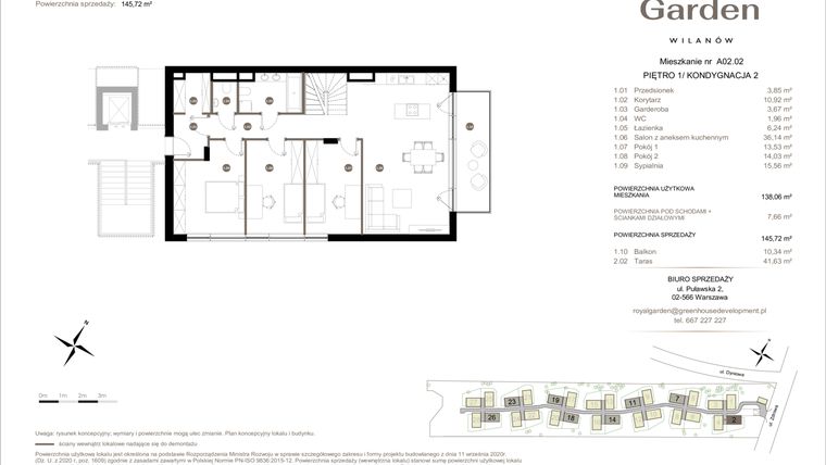 Rzut - Mieszkanie na sprzedaż 5 pokoi o powierzchni 138,06 m² - numer A02.02 w Royal Garden Wilanów Apartamenty