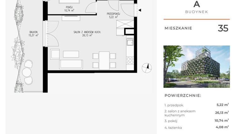 Rzut - Mieszkanie na sprzedaż 2 pokoje o powierzchni 46,17 m² - numer 35 w Semiramis
