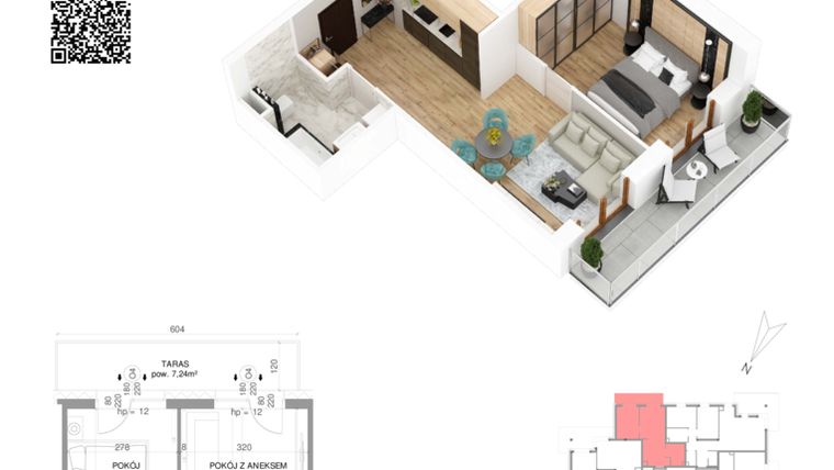 Rzut - Mieszkanie na sprzedaż 2 pokoje o powierzchni 38,66 m² - numer 10 w Villa Park - Etap IV