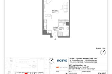 Rzut - Mieszkanie na sprzedaż 1 pokój o powierzchni 31,25 m² - numer E.6M15 w Nowa Wałowa bud. E