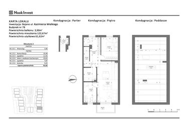 Rzut - Mieszkanie na sprzedaż 3 pokoje o powierzchni 61,62 m² - numer 7B w Bojano, ul. Kazimierza Wielkiego