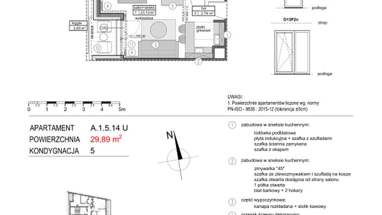 Rzut - Mieszkanie na sprzedaż 1 pokój o powierzchni 29,88 m² - numer A.1.5.14U w Mikołajki Apartamenty