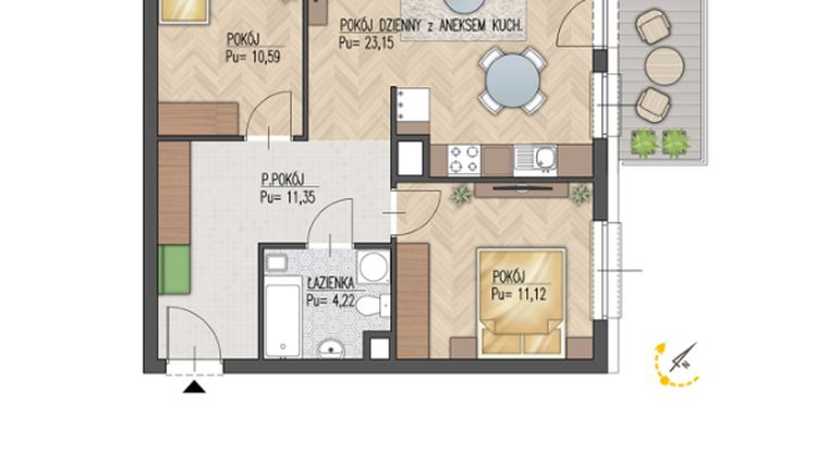 Rzut - Mieszkanie na sprzedaż 3 pokoje o powierzchni 60,43 m² - numer 8 w Enklawa Starosielce