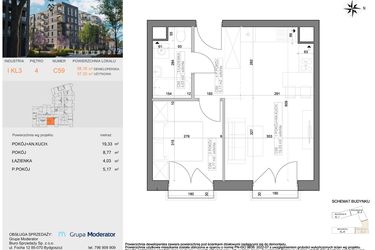 Rzut - Mieszkanie na sprzedaż 2 pokoje o powierzchni 37,3 m² - numer I-C59 w Industria etap I-D oraz I-C