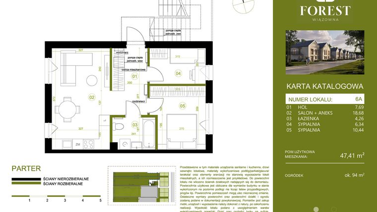 Rzut - Mieszkanie na sprzedaż 3 pokoje o powierzchni 47,41 m² - numer 6A w Wiązowna Forest