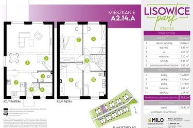 Rzut - Mieszkanie na sprzedaż 4 pokoje o powierzchni 110,32 m² - numer A.2.14.A w Lisowice Park etap 2+