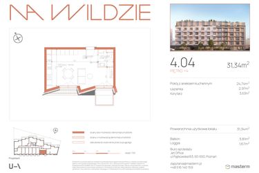 Rzut - Mieszkanie na sprzedaż 1 pokój o powierzchni 31,34 m² - numer 4.04 w Na Wildzie