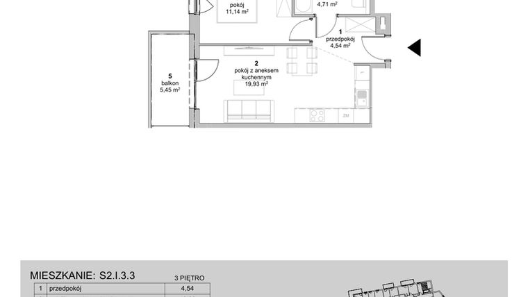 Rzut - Mieszkanie na sprzedaż 2 pokoje o powierzchni 40,32 m² - numer S2.I.3.3 w ATAL Idea Swarzędz II