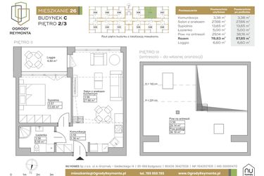 Rzut - Mieszkanie na sprzedaż 2 pokoje o powierzchni 78,83 m² - numer M26 w Ogrody Reymonta