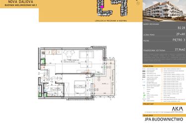 Rzut - Mieszkanie na sprzedaż 2 pokoje o powierzchni 37,94 m² - numer B2.28 w Nova Daliova