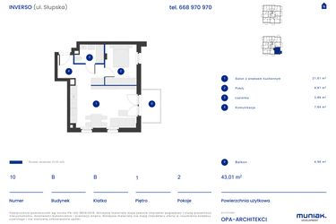 Rzut - Mieszkanie na sprzedaż 2 pokoje o powierzchni 43,01 m² - numer B.10 w Osiedle Inverso