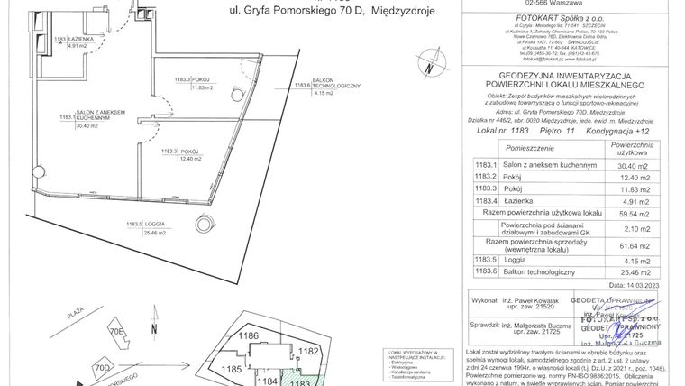 Rzut - Mieszkanie na sprzedaż 3 pokoje o powierzchni 61,64 m² - numer D.11.83 w Wave Międzyzdroje Resort & Spa