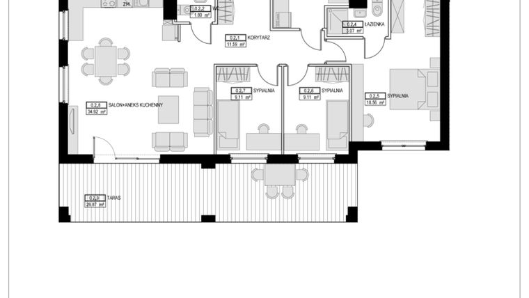 Rzut - Mieszkanie na sprzedaż 4 pokoje o powierzchni 98,32 m² - numer C1.0M02 w Słoneczna Morena Elite