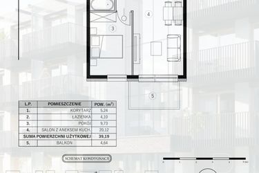 Rzut - Mieszkanie na sprzedaż 2 pokoje o powierzchni 39,19 m² - numer 22 w Młody Straszyn Park VI - bud. B