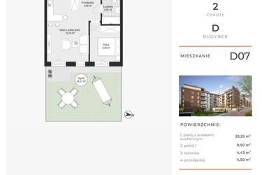 Rzut - Mieszkanie na sprzedaż 2 pokoje o powierzchni 40,68 m² - numer D07 w Na Koszutce II