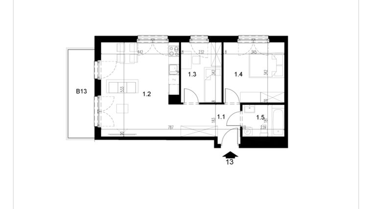 Rzut - Mieszkanie na sprzedaż 3 pokoje o powierzchni 53,67 m² - numer LM13 w Kameralna Koszykarska