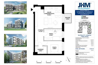 Rzut - Mieszkanie na sprzedaż 3 pokoje o powierzchni 57,42 m² - numer D94 w Nowe Wyżyny Apartamenty