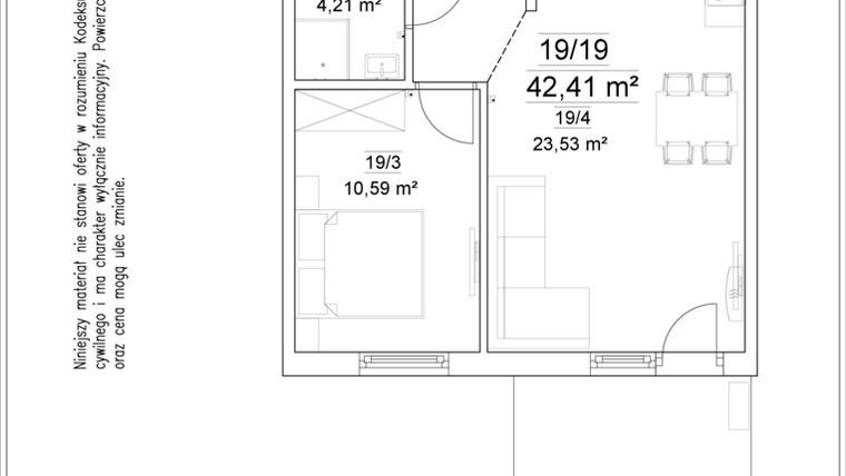 Rzut - Mieszkanie na sprzedaż 2 pokoje o powierzchni 42,41 m² - numer 19/19 w Osiedle Versus etap II