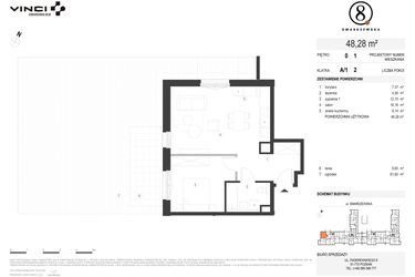 Rzut - Mieszkanie na sprzedaż 2 pokoje o powierzchni 48,28 m² - numer A/1/0.1 w Smardzewska 8