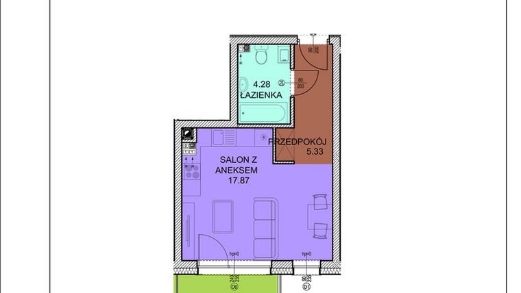 Rzut - Mieszkanie na sprzedaż 1 pokój o powierzchni 27,48 m² - numer D17 w Osiedle Zuchów
