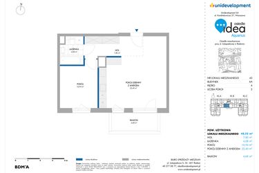 Rzut - Mieszkanie na sprzedaż 2 pokoje o powierzchni 48,22 m² - numer 6A/43 w Osiedle Idea Aquarius