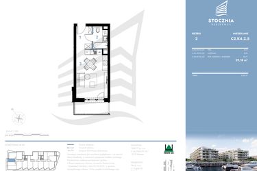 Rzut - Mieszkanie na sprzedaż 1 pokój o powierzchni 29,18 m² - numer C2.K4.2.5 w Stocznia Residence
