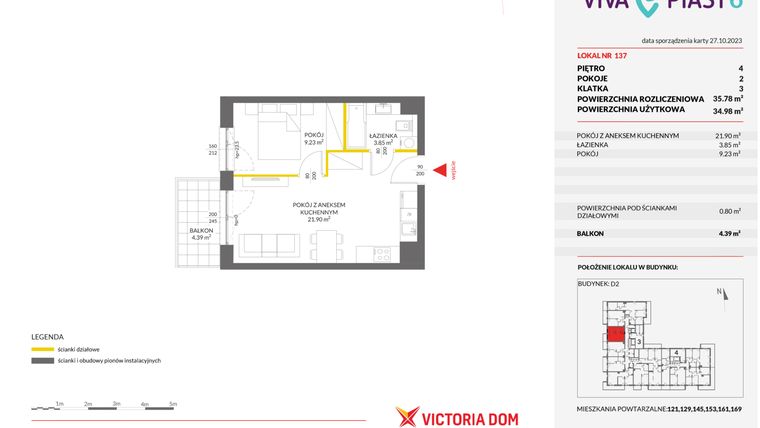 Rzut - Mieszkanie na sprzedaż 2 pokoje o powierzchni 35,69 m² - numer 137 w Viva Piast 6