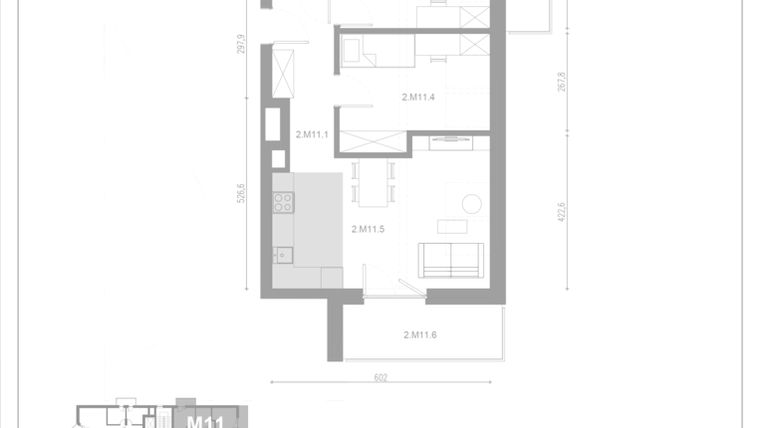 Rzut - Mieszkanie na sprzedaż 3 pokoje o powierzchni 55,31 m² - numer M11 w Apartamenty Casa Sole