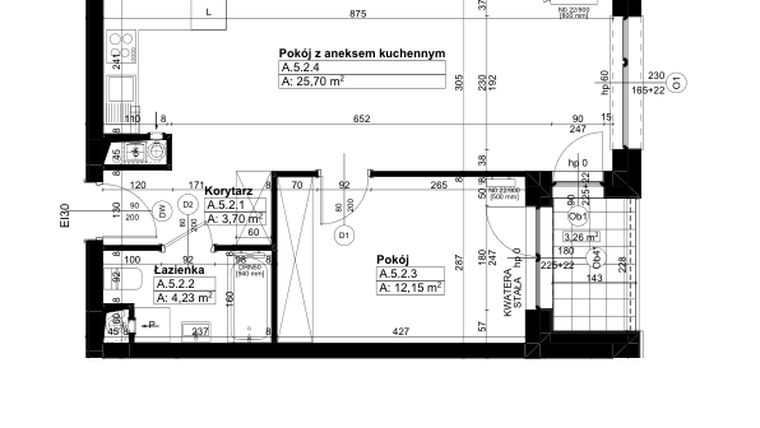 Rzut - Mieszkanie na sprzedaż 2 pokoje o powierzchni 45,78 m² - numer A/5/2 w Świerzawska 13