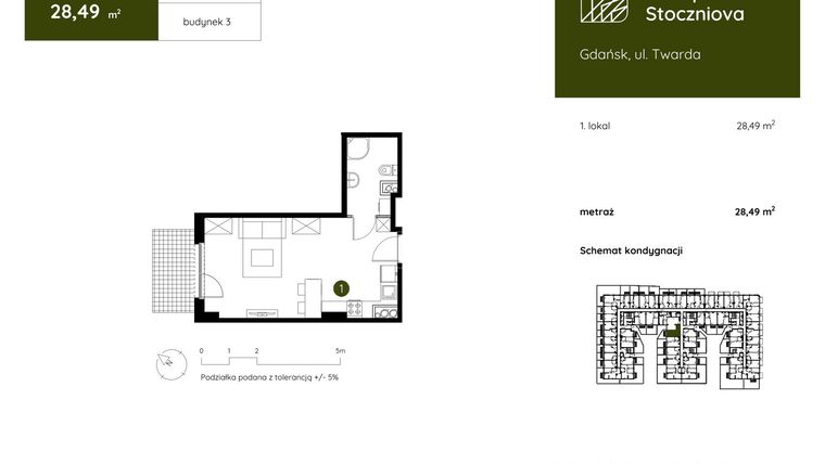 Rzut - Mieszkanie na sprzedaż 1 pokój o powierzchni 28,49 m² - numer 3.C.0.02 w Murapol Stoczniova