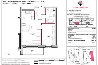 Rzut - Mieszkanie na sprzedaż 2 pokoje o powierzchni 44,66 m² - numer B.63 w Apartamenty Grójeckie Ogrody