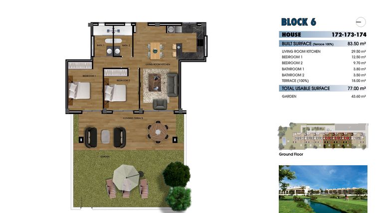 Rzut - Mieszkanie na sprzedaż 2 pokoje o powierzchni 83,5 m² - numer 0-173 w Apartamenty w Los Alcázares - 40379092