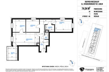Rzut - Mieszkanie na sprzedaż 4 pokoje o powierzchni 74,04 m² - numer 34 w Vieniava edycja druga