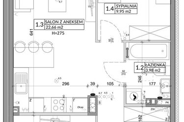 Rzut - Mieszkanie na sprzedaż 3 pokoje o powierzchni 56,89 m² - numer 82B w Osiedle Młodych etap VII