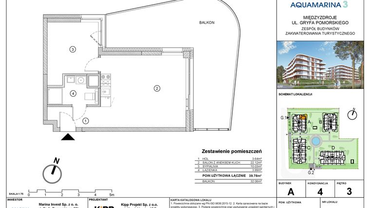 Rzut - Mieszkanie na sprzedaż 2 pokoje o powierzchni 39,78 m² - numer A4.04 w Aquamarina 3