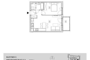 Rzut - Mieszkanie na sprzedaż 2 pokoje o powierzchni 44,98 m² - numer B5-K2-2-3 w ATAL Strachowicka II