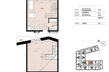 Rzut - Mieszkanie na sprzedaż 2 pokoje o powierzchni 66,3 m² - numer 211 w Szczecińska 20