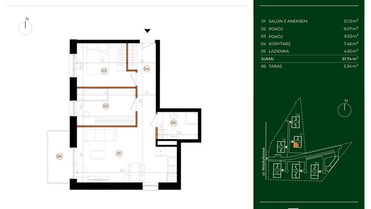 Rzut - Mieszkanie na sprzedaż 3 pokoje o powierzchni 51,74 m² - numer 11.14 w Wiaduktowa
