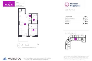 Rzut - Mieszkanie na sprzedaż 2 pokoje o powierzchni 41,88 m² - numer 2.C.1.03 w Murapol Osiedle Filo etap II