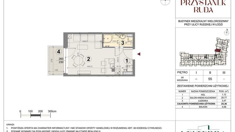 Rzut - Mieszkanie na sprzedaż 1 pokój o powierzchni 25,05 m² - numer 55 w Przystanek Ruda