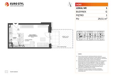 Rzut - Mieszkanie na sprzedaż 1 pokój o powierzchni 29,51 m² - numer G.1 w DOKI etap II (bud. G)