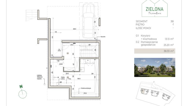 Rzut - Dom na sprzedaż 5 pokoi o powierzchni 148,8 m² - numer 3B w Zielona Poziomkowa