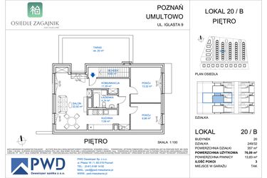 Rzut - Mieszkanie na sprzedaż 3 pokoje o powierzchni 76,09 m² - numer 20/B w Osiedle Zagajnik etap II - mieszkania